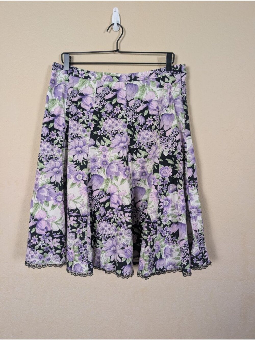 Y2K Vintage Dress Barn A line midi skirt floral size 14 lace trim cotton ruffle